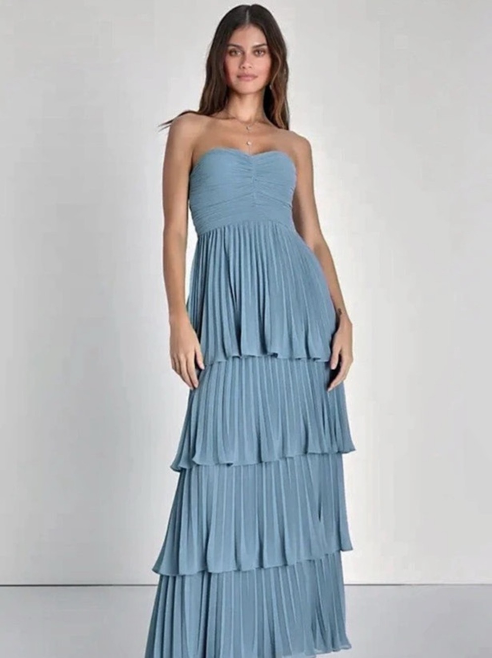 Lulus Seriously Sensational Light Blue Strapless Tiered Maxi Dress